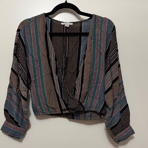 American Rag Striped Wrap Blouse - Teal, Mauve, Black